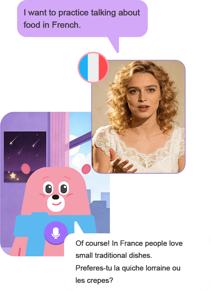 AI tutor chat scene in French